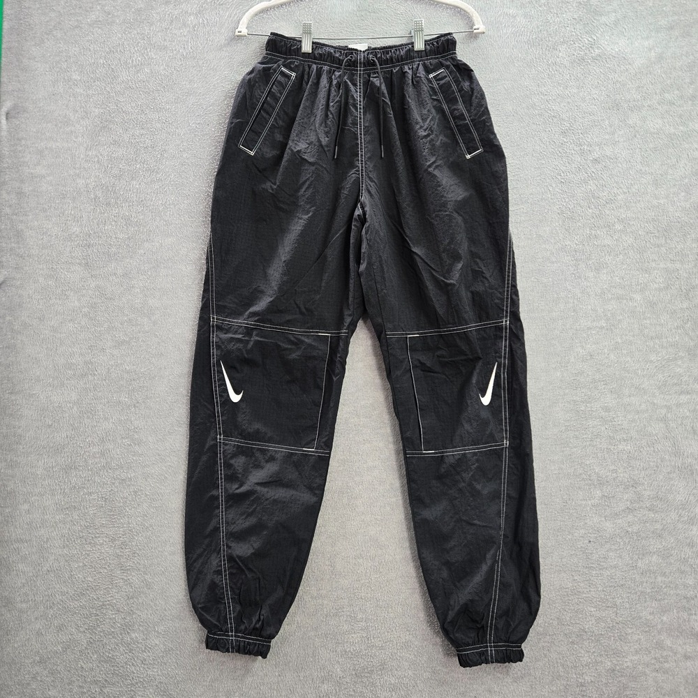 Nike Women Activewear Pants XS Black Logo Nylon Oversized Y2K Baggy